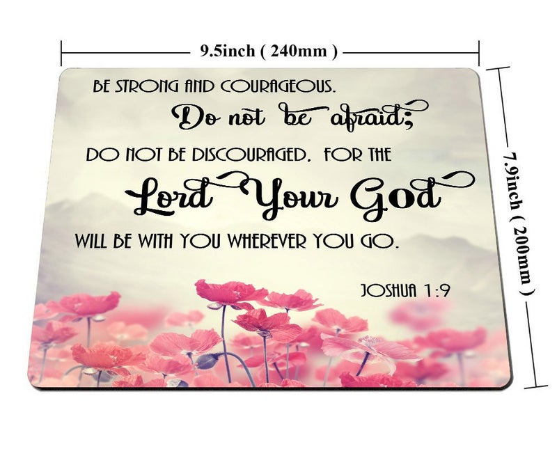 Smooffly Gaming Mouse Pad Custom, Christian Bible Verses Scripture Quotes Joshua-1-9 Pink Flowers Art - Be Strong and Courageous God Be with You - Image 2